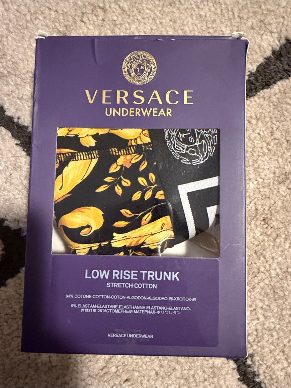 Versace White & Gold Greek Key Low Rise Trunk